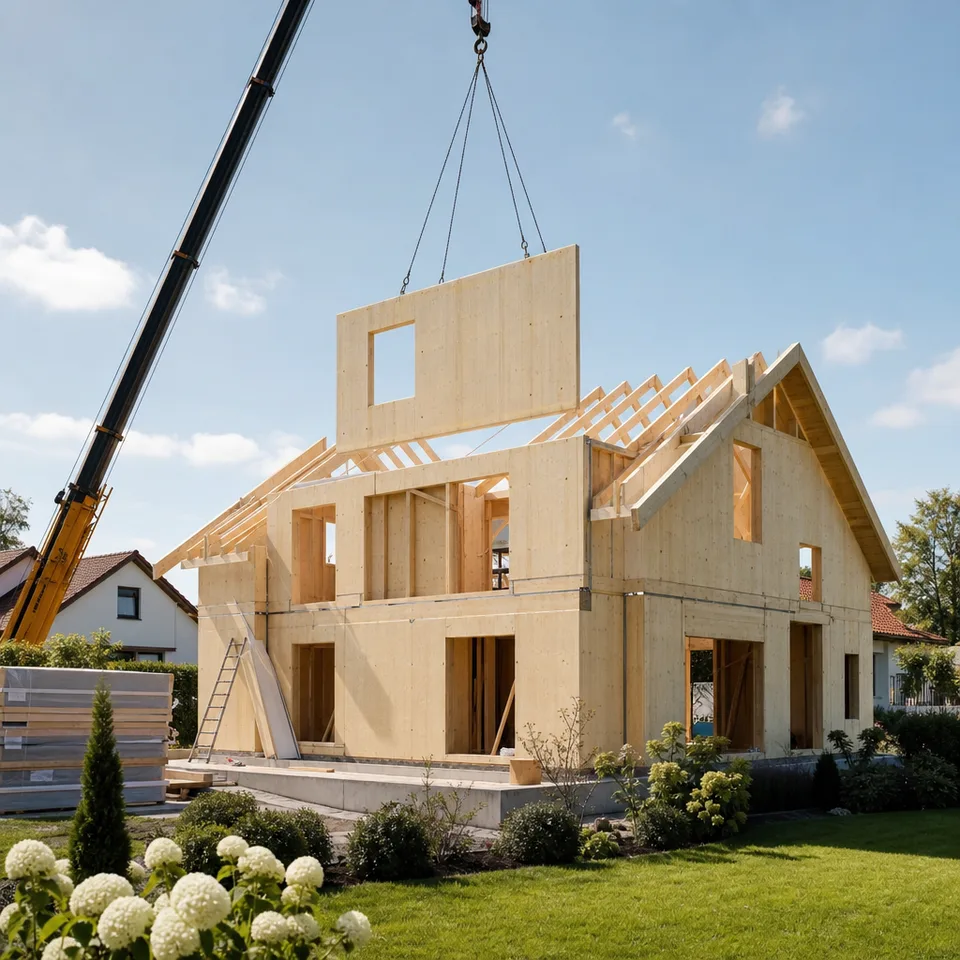 Bausatzhaus Preise 2026 — Holztafel-Bausatz beim Aufbau in Eigenleistung